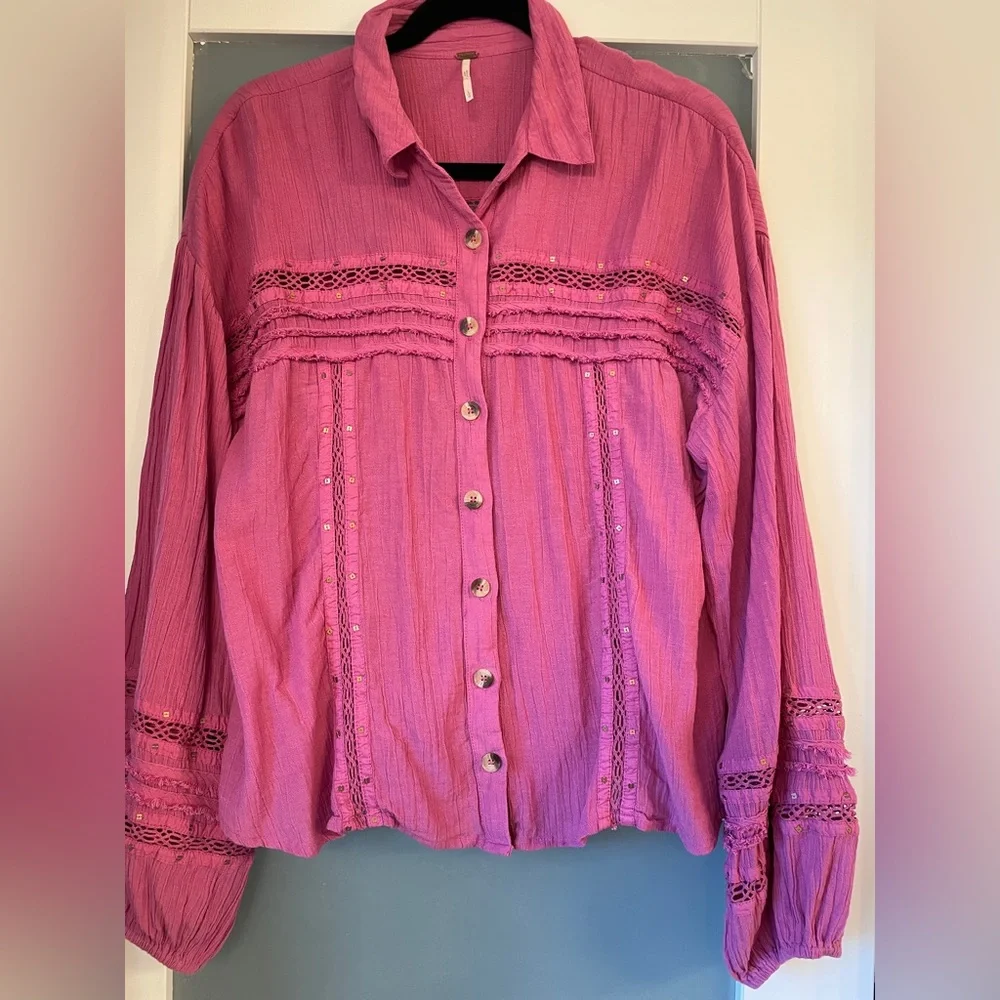 Free People Pink Summer Stars Boho Electra Shirt - Picture 2 of 7